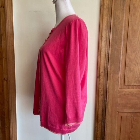 TALBOTS Charming Cardigan Bi Color Pink 3/4 Sleeve Sweater - Picture 6 of 16